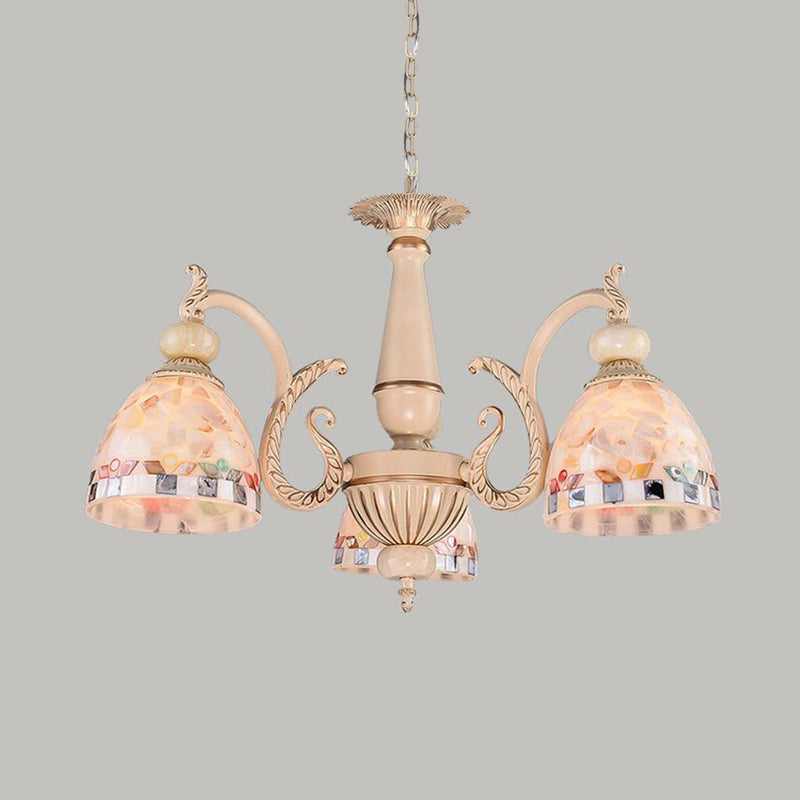 Mediterranean Stained Glass Pendant Chandelier - Beige Drop Lamp For Living Room