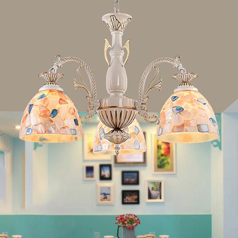 White and Gold Stained Glass Tiffany Pendant Chandelier - Dome Design with 3/5/9 Lights - Ceiling Lighting