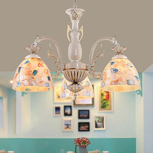Lustre suspendu Tiffany en verre teinté blanc et doré - Conception en forme de dôme avec 3/5/9 lumières - Éclairage de plafond