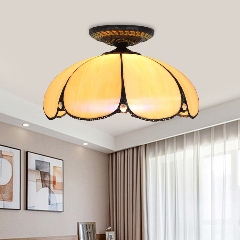 Scalloped Ceiling Tiffany White Metal Flush Mount Light Fixture - 1 Light for Bedroom