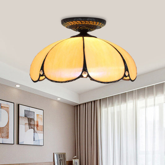 Scalloped Ceiling Tiffany White Metal Flush Mount Light Fixture - 1 Light for Bedroom
