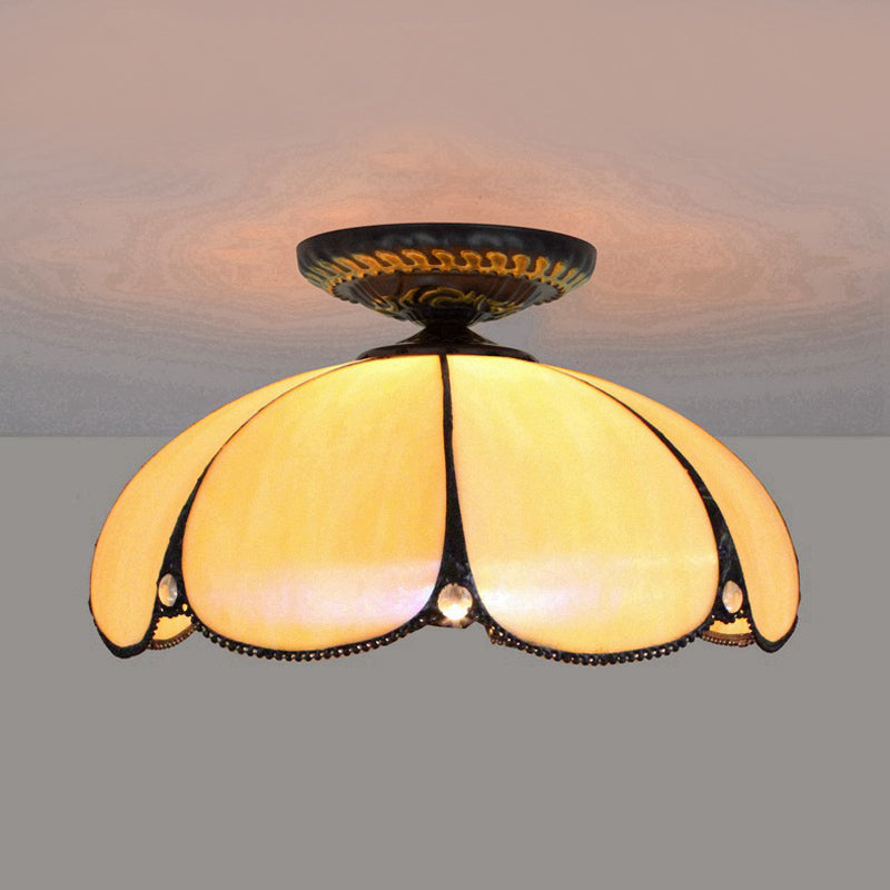 Scalloped Ceiling Tiffany White Metal Flush Mount Light Fixture - 1 Light for Bedroom