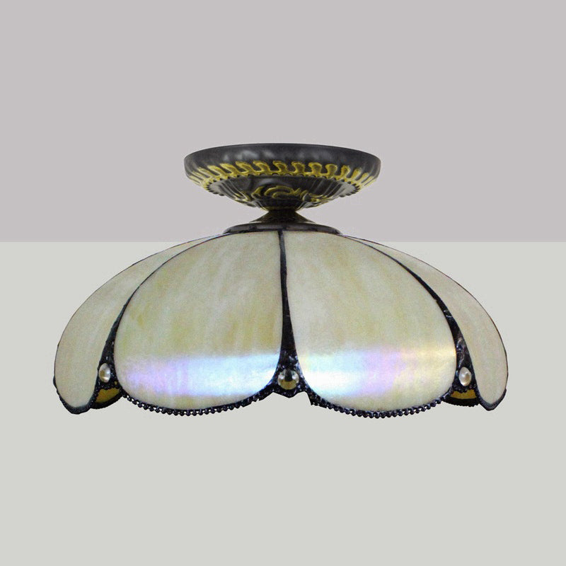 Scalloped Ceiling Tiffany White Metal Flush Mount Light Fixture - 1 Light for Bedroom