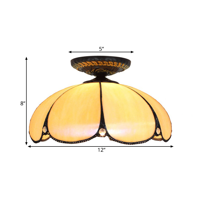 Scalloped Ceiling Tiffany White Metal Flush Mount Light Fixture - 1 Light for Bedroom