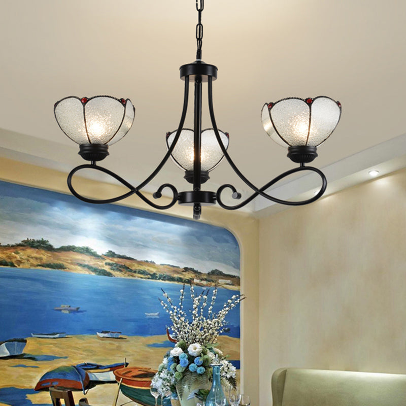 Tiffany Scalloped Chandelier: 3/6/8-Light Frosted Glass Hanging Light Fixture in Black