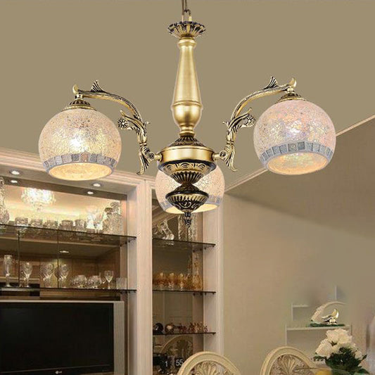 Lustre globe baroque en laiton avec verre dépoli et 3/5/11 lumières