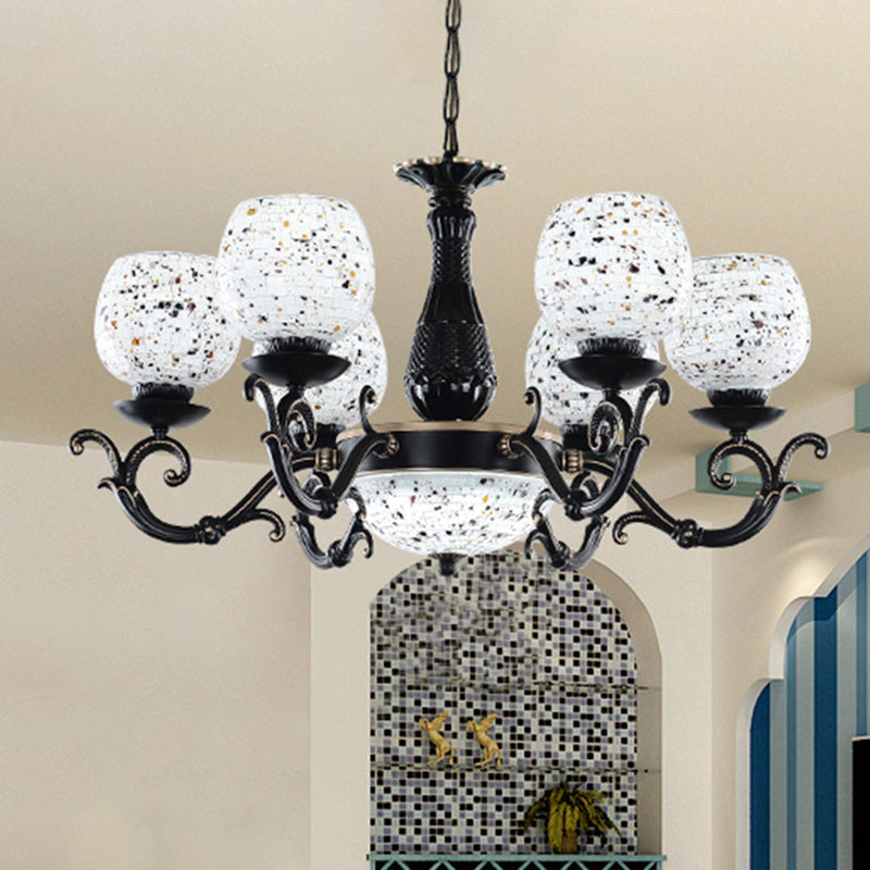 Lustre méditerranéen en vitrail arqué - 4/6/9 lumières, finition noire