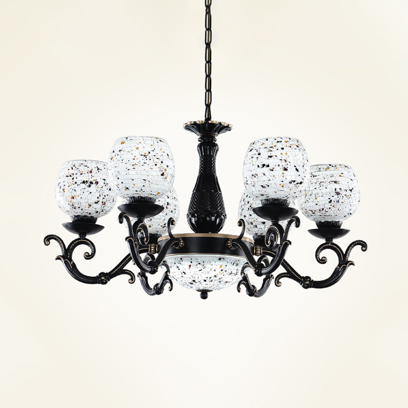 Lustre méditerranéen en vitrail arqué - 4/6/9 lumières, finition noire
