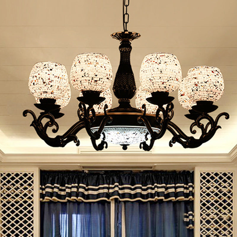 Lustre méditerranéen en vitrail arqué - 4/6/9 lumières, finition noire