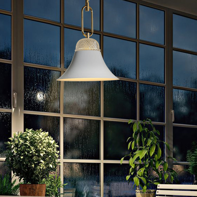 Contemporary Metal Bell Pendant Light: Down Lighting 1-Light White - Ideal For Dining Room Ceiling