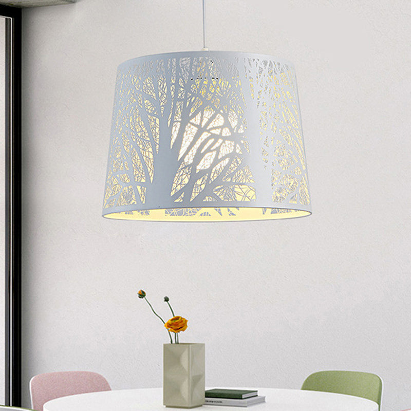 Sleek White Drum Pendant Metal Light Kit: Ideal For Dining Room Suspended Lighting