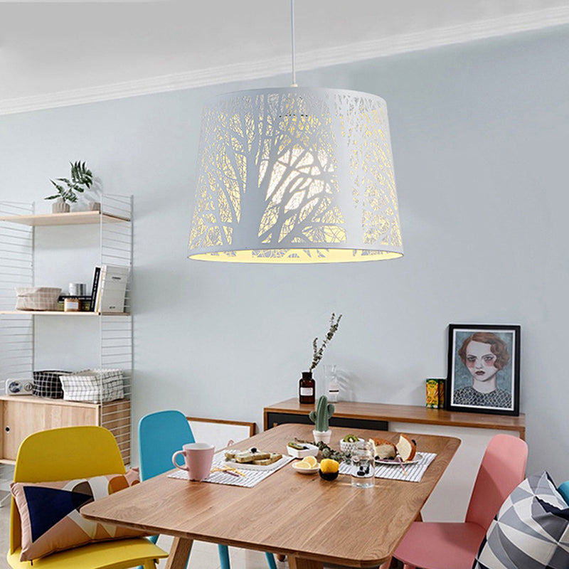 Sleek Metal Drum Pendant Light Kit for Dining Room, White