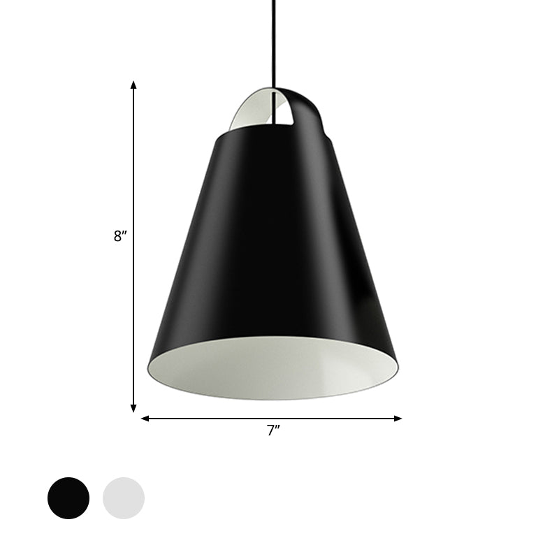 Modernist Ceiling Light - Black/White Trumpet Fixture with Metal Shade