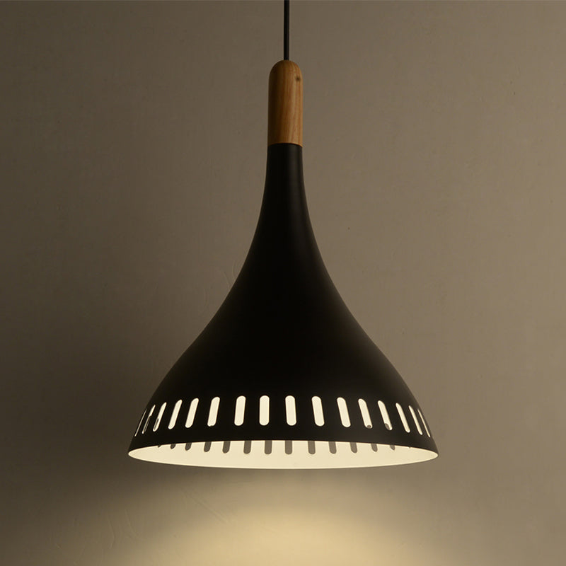 Contemporary Conical Metal Pendant Light - 1 Light, Black - 8"/12" Wide - Ideal for Dining Room