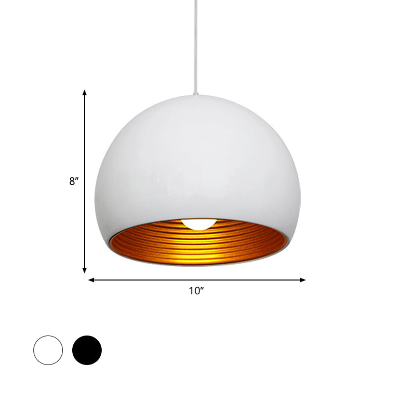 Modernist Metal Globe Down Lighting Ceiling Suspension Lamp, 1 Head, 10"/14" Wide - Black/White