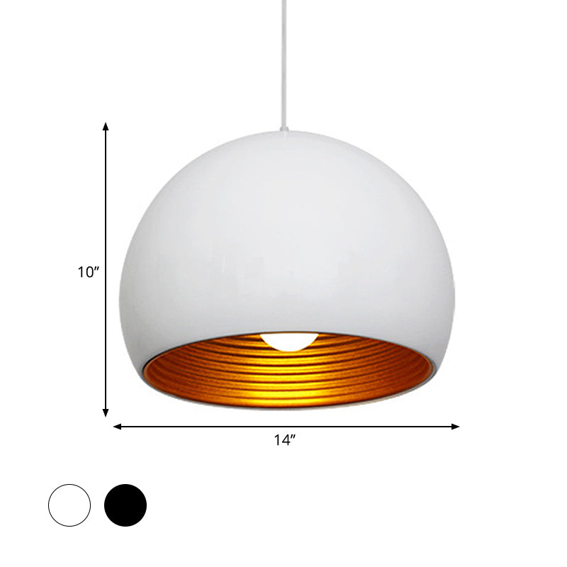 Modernist Metal Globe Down Lighting Ceiling Suspension Lamp, 1 Head, 10"/14" Wide - Black/White