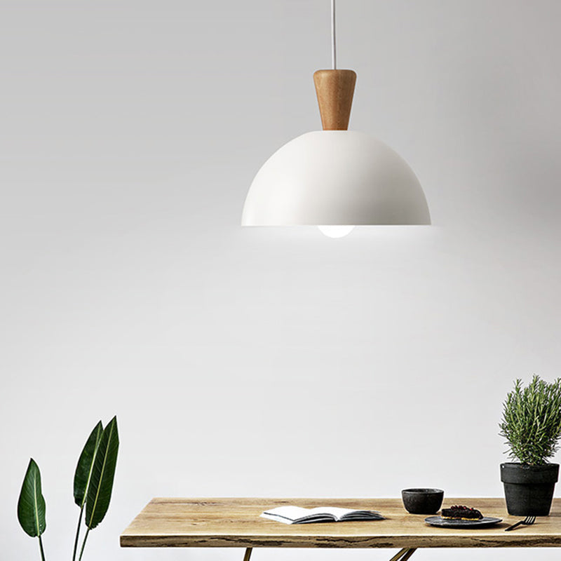 Modern Domed Drop Pendant Ceiling Light in White/Pink Metal, 1 Light - Ideal for Dining Rooms