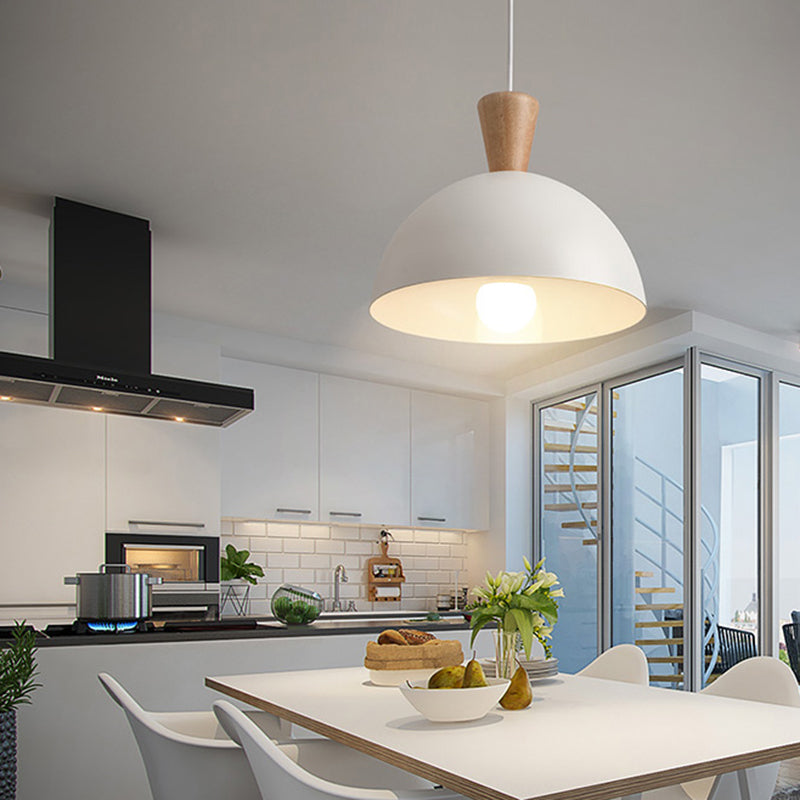 Modern Domed Drop Pendant Ceiling Light in White/Pink Metal, 1 Light - Ideal for Dining Rooms