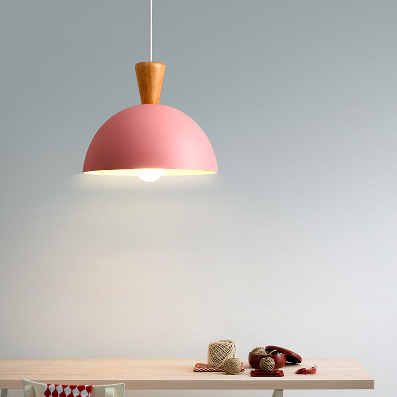 Modern Domed Drop Pendant Ceiling Light in White/Pink Metal, 1 Light - Ideal for Dining Rooms