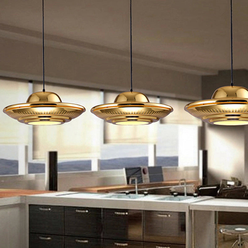 Gold Metal Saucer Pendant Light Modern 1-Light Kit For Dining Room 16/18 Wide