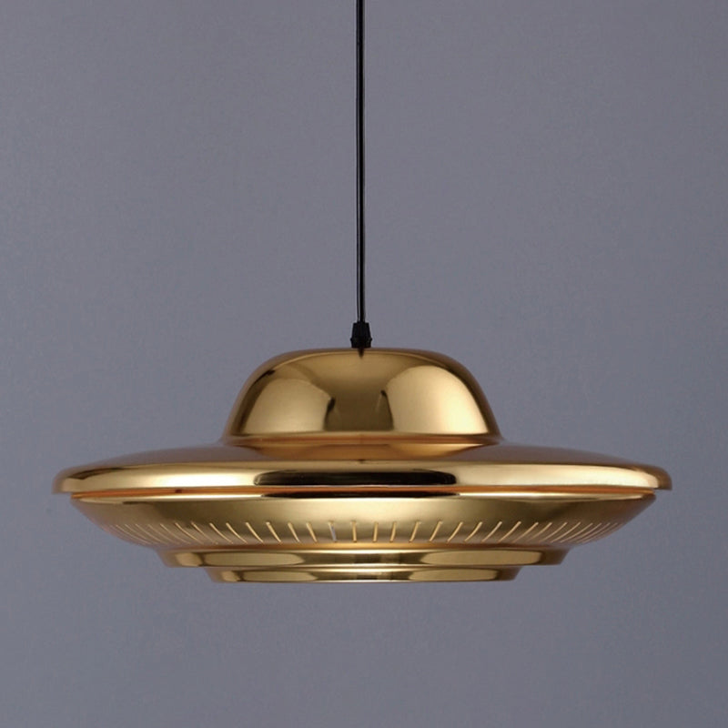 Modern Gold Saucer Pendant Light Fixture - 16"/18" Wide, 1-Light, Dining Room Hanging Kit