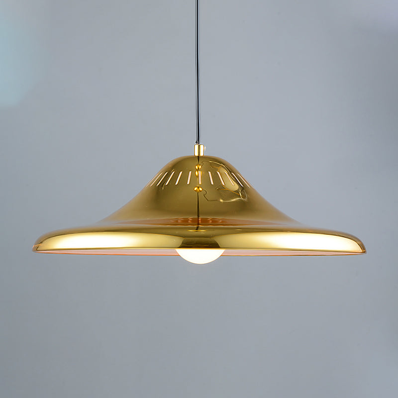 Modern Gold Saucer Pendant Light Fixture - 16"/18" Wide, 1-Light, Dining Room Hanging Kit