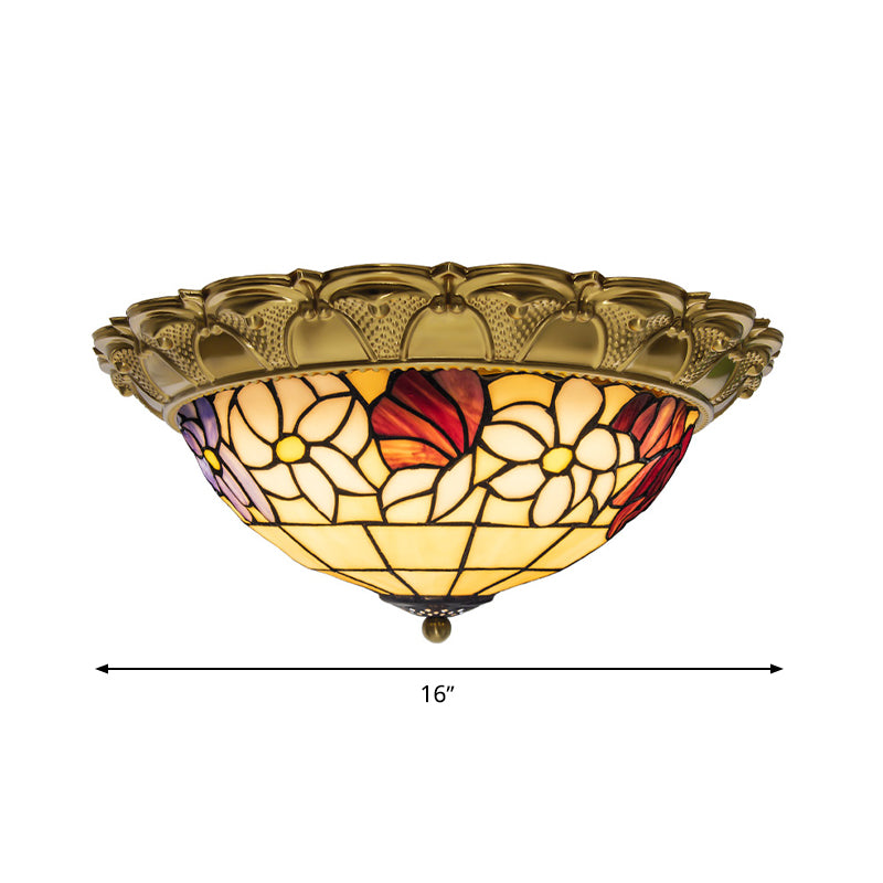LED Stained Glass Flower Flush Mount Ceiling Light in Brass - Multiple Sizes Available