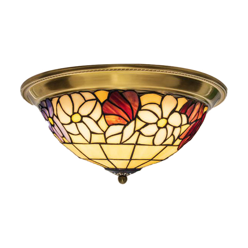 LED Stained Glass Flower Flush Mount Ceiling Light in Brass - Multiple Sizes Available