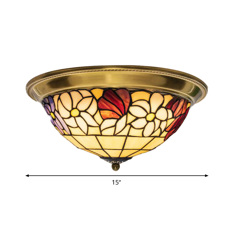 LED Stained Glass Flower Flush Mount Ceiling Light in Brass - Multiple Sizes Available