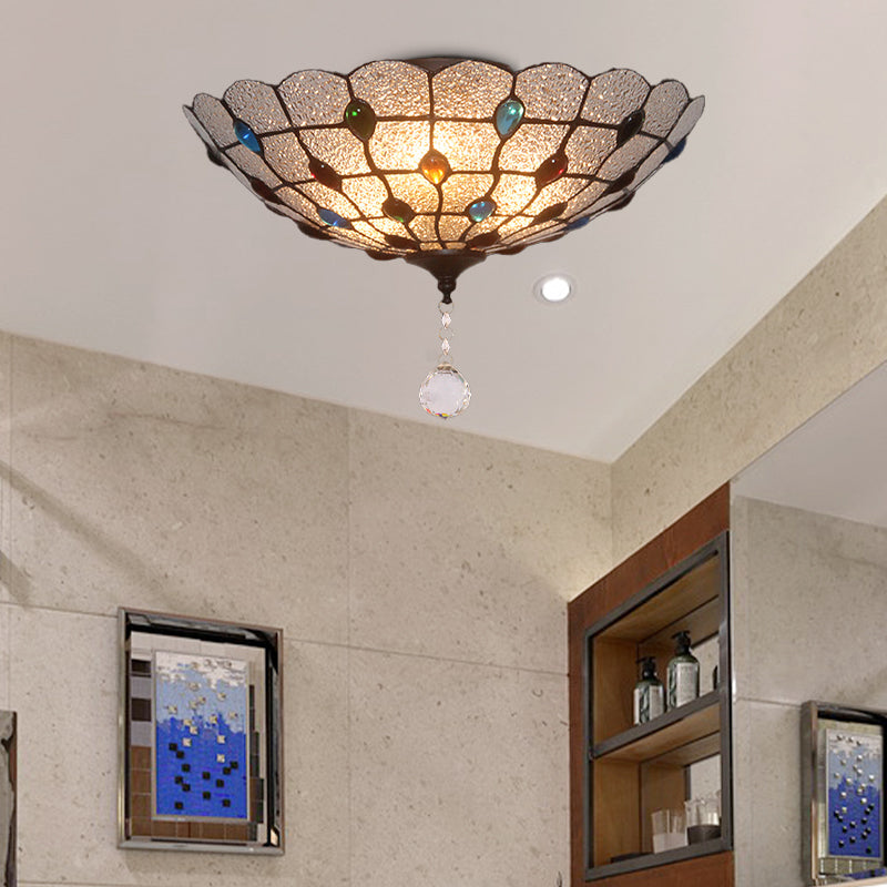 Clear Bubble Glass Flush Mount Tiffany Ceiling Lighting – Jeweled, 2/3/4 Lights, Ideal for Dining Room, Sizes: 12"/16"/19.5" Wide