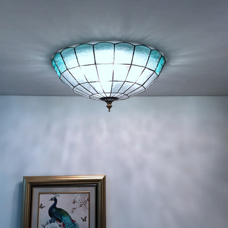 Baroque Blue Glass Ceiling Flush Mount Lighting Fixture - 2/3/4 Lights - 12"/16"/19.5" Wide