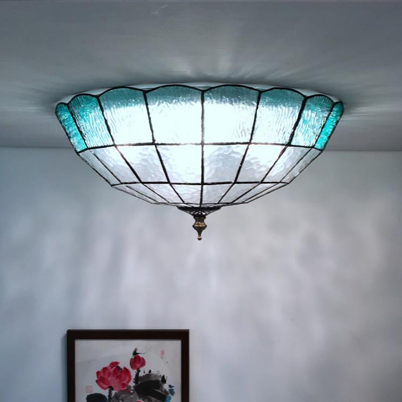 Baroque Blue Glass Ceiling Flush Mount Lighting Fixture - 2/3/4 Lights - 12"/16"/19.5" Wide