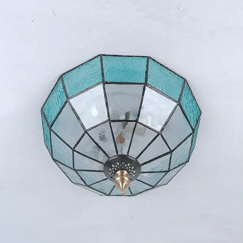 Baroque Blue Glass Ceiling Flush Mount Lighting Fixture - 2/3/4 Lights - 12"/16"/19.5" Wide