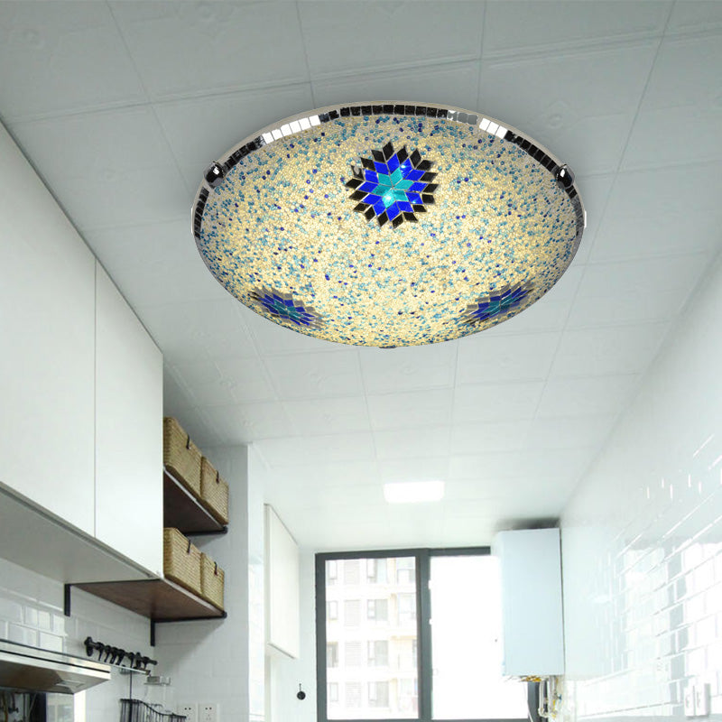 Baroque Stained Glass Flushmount Lighting - Yellow & Blue, 2/3/4 Light, 12"/16"/19.5" Wide