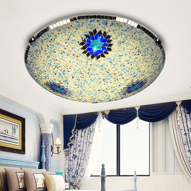 Baroque Stained Glass Flushmount Lighting - Yellow & Blue, 2/3/4 Light, 12"/16"/19.5" Wide