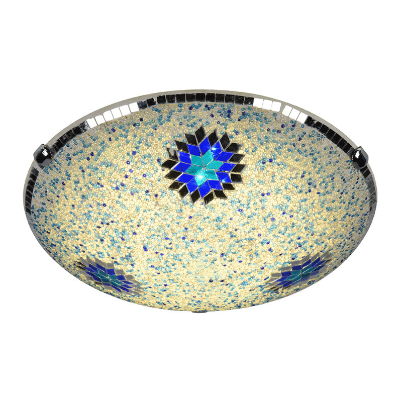 Baroque Stained Glass Flushmount Lighting - Yellow & Blue, 2/3/4 Light, 12"/16"/19.5" Wide
