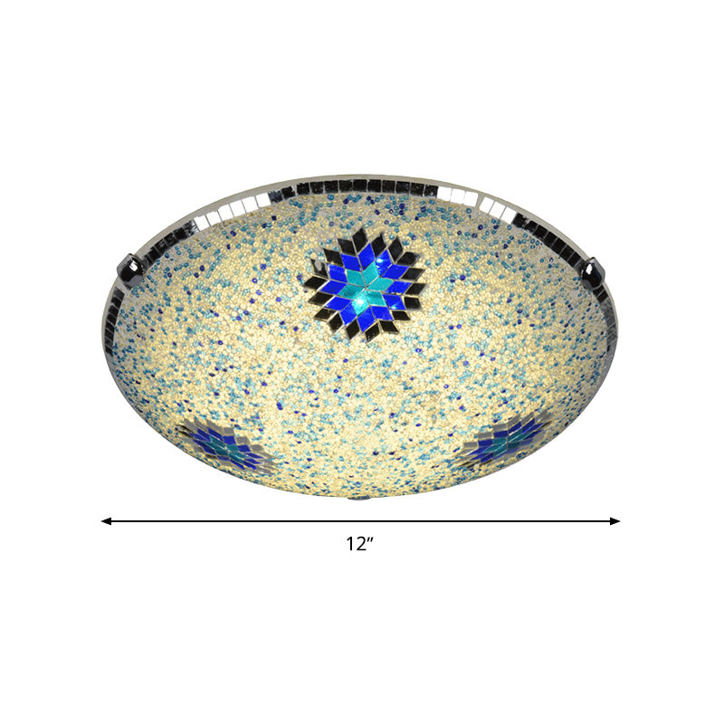 Baroque Stained Glass Flushmount Lighting - Yellow & Blue, 2/3/4 Light, 12"/16"/19.5" Wide