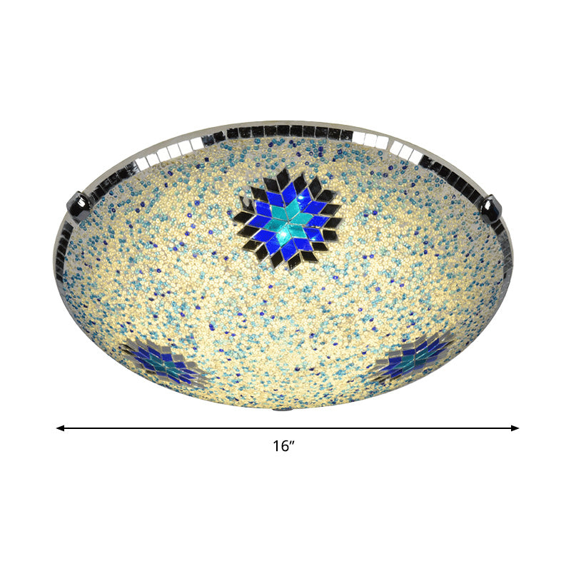 Baroque Stained Glass Flushmount Lighting - Yellow & Blue, 2/3/4 Light, 12"/16"/19.5" Wide