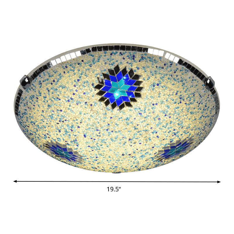 Baroque Stained Glass Flushmount Lighting - Yellow & Blue, 2/3/4 Light, 12"/16"/19.5" Wide