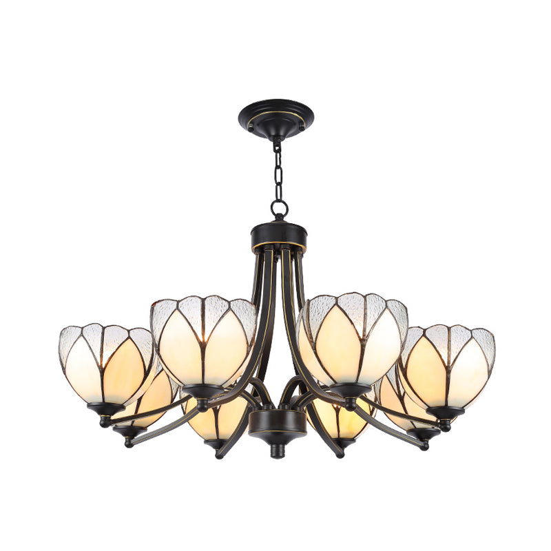 Lustre Tiffany à fleurs jaune/rouge avec verre dépoli - 3/6/8 lumières
