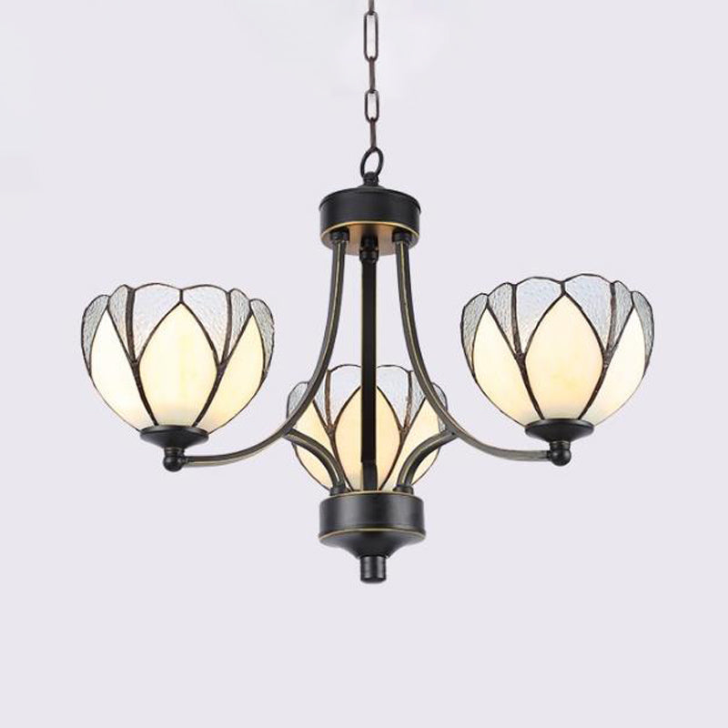 Lustre Tiffany à fleurs jaune/rouge avec verre dépoli - 3/6/8 lumières