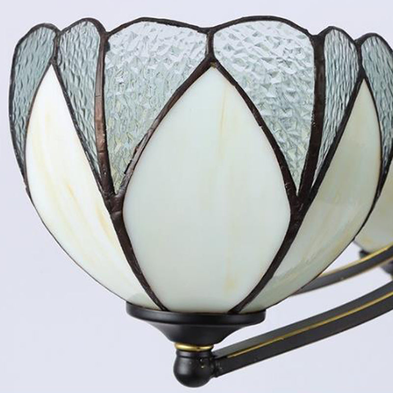 Lustre Tiffany à fleurs jaune/rouge avec verre dépoli - 3/6/8 lumières