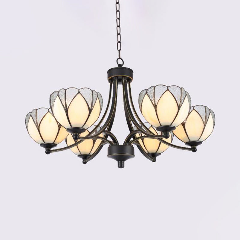 Lustre Tiffany à fleurs jaune/rouge avec verre dépoli - 3/6/8 lumières