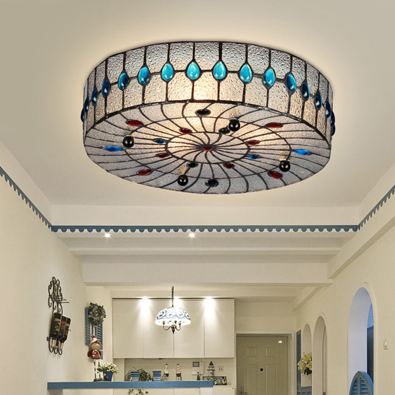 Baroque Blue Corridor Ceiling Flushmount Light with Bubble Glass Shade - 3 Sizes