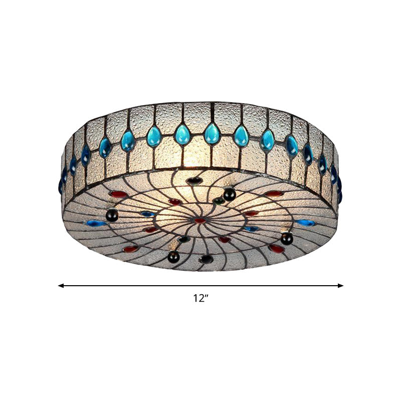 Baroque Blue Corridor Ceiling Flushmount Light with Bubble Glass Shade - 3 Sizes