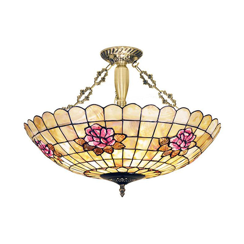 Plafonnier semi-encastré de style Tiffany avec abat-jour en forme de papillon, de rose et de coquillage
