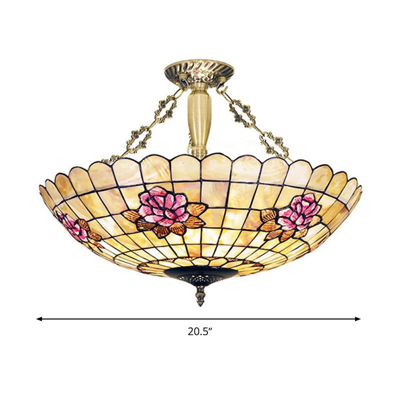 Plafonnier semi-encastré de style Tiffany avec abat-jour en forme de papillon, de rose et de coquillage