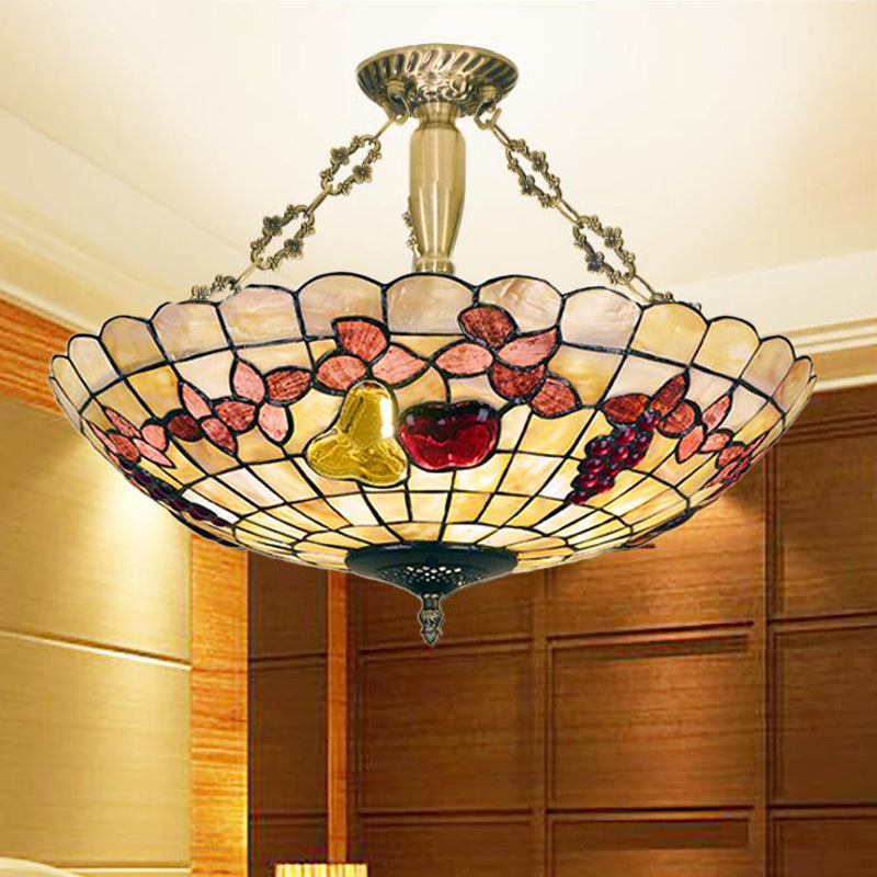 Plafonnier semi-encastré de style Tiffany avec abat-jour en forme de papillon, de rose et de coquillage