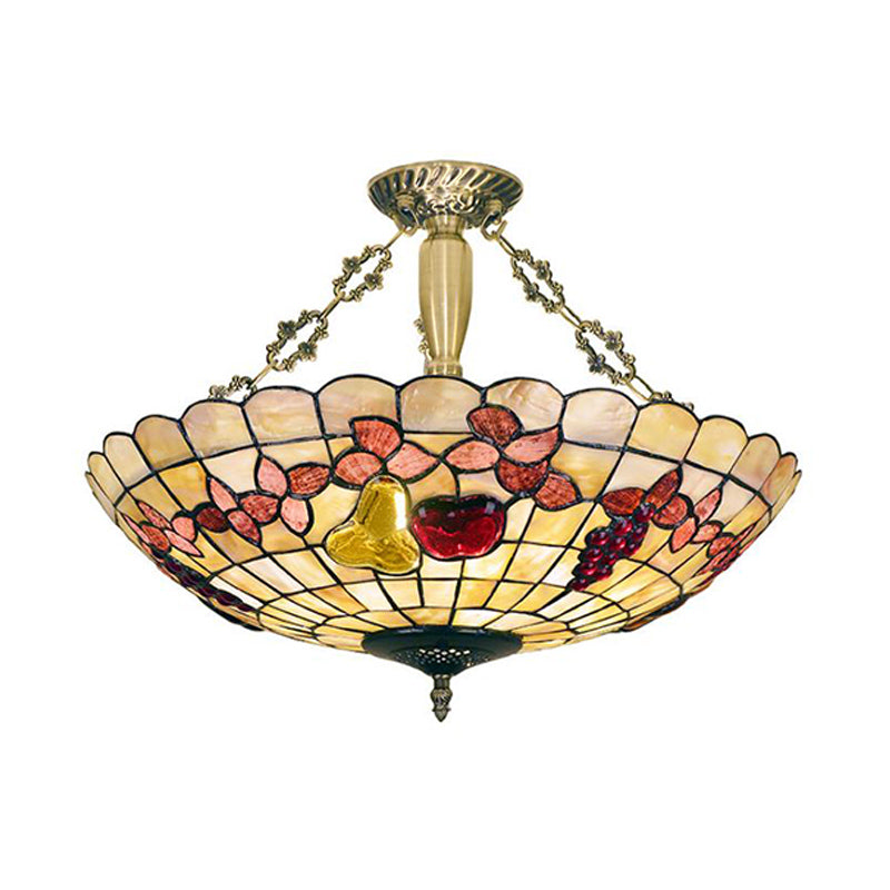 Plafonnier semi-encastré de style Tiffany avec abat-jour en forme de papillon, de rose et de coquillage
