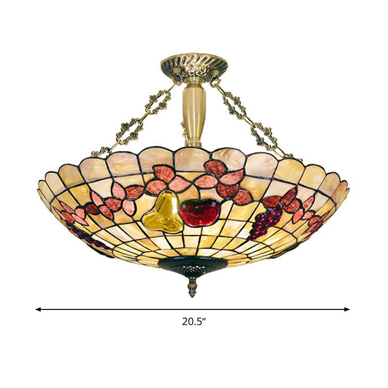 Plafonnier semi-encastré de style Tiffany avec abat-jour en forme de papillon, de rose et de coquillage